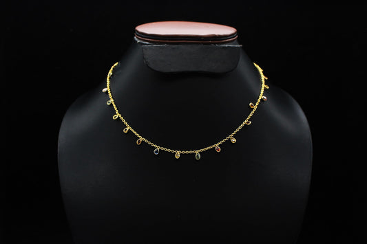 Multi Sapphire Charm Necklace, Rainbow Sapphire Jewelry, 925 Sterling Silver Necklace, Handmade Necklace for Bride, Minimalist Necklace