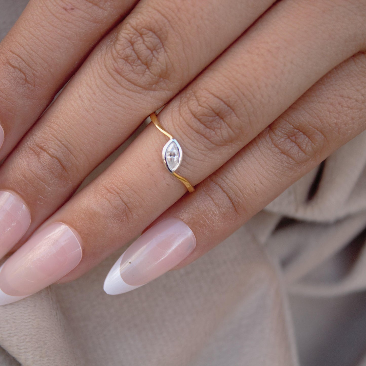 Marquise Cut Solitaire Ring, 18K Gold 1 Gram Moissanite Ring, Tiny Gold Moissanite Ring, Ideal Gift for Her, Bezel Setting Single Stone Ring