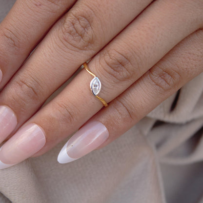 Marquise Cut Solitaire Ring, 18K Gold 1 Gram Moissanite Ring, Tiny Gold Moissanite Ring, Ideal Gift for Her, Bezel Setting Single Stone Ring