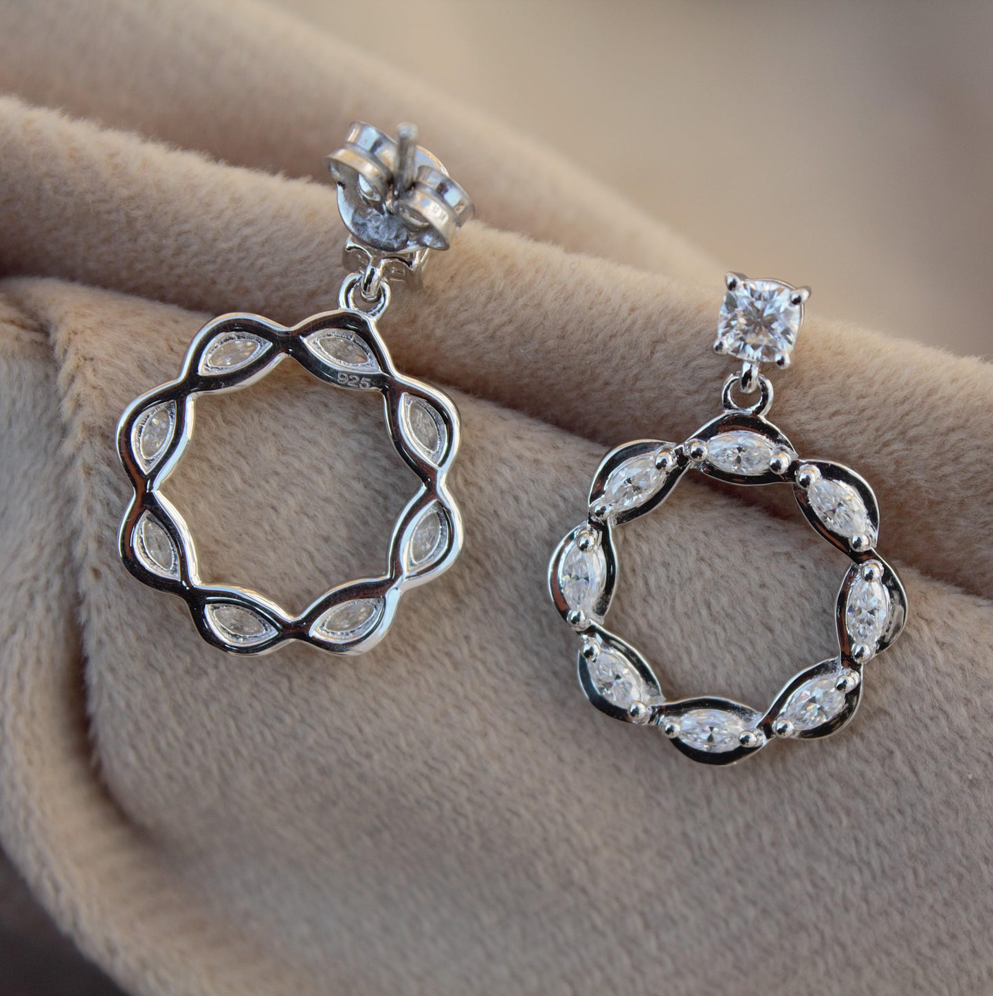 White Moissanite Stud Hoop Earrings, 925 Sterling Silver Hoop Earrings for Women, Statement Moissanite Jewelry, Anniversary Gift for Wife