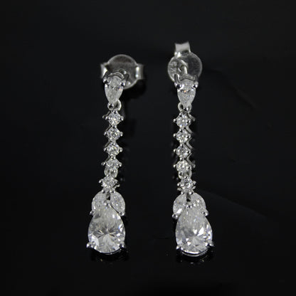 Drop and Dangle Moissanite Silver Earrings, 925 Sterling Silver Long Dangle Earrings for Women, Moissanite Jewelry, Propose Gift for Her