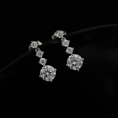Round Cut Moissanite Silver Dangle Earrings, Push Back Silver Earrings, 925 Sterling Silver Handmade Earrings, Perfect Birthday Gift for Her
