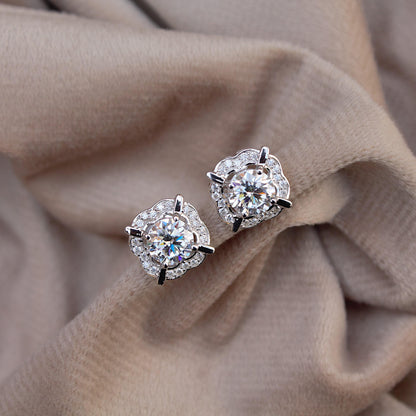 925 Sterling Silver Moissanite Round Cut Earrings, Silver Women's Stud Earrings for Wedding, Minimalist Stud Earrings Valentines Day Gift