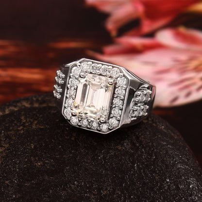 Emerald Cut Lab Grown Diamond Ring, CVD Diamond Solitaire Ring, Handmade Ring for Men, Octagon Gold Ring for Him, Gold Statement Ring