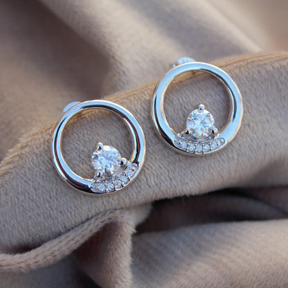 Round Moissanite Stud Earring for Women, Statement Stud Earring Silver, Round Cut Earrings, 925 Sterling Silver Studs, Perfect Birthday Gift