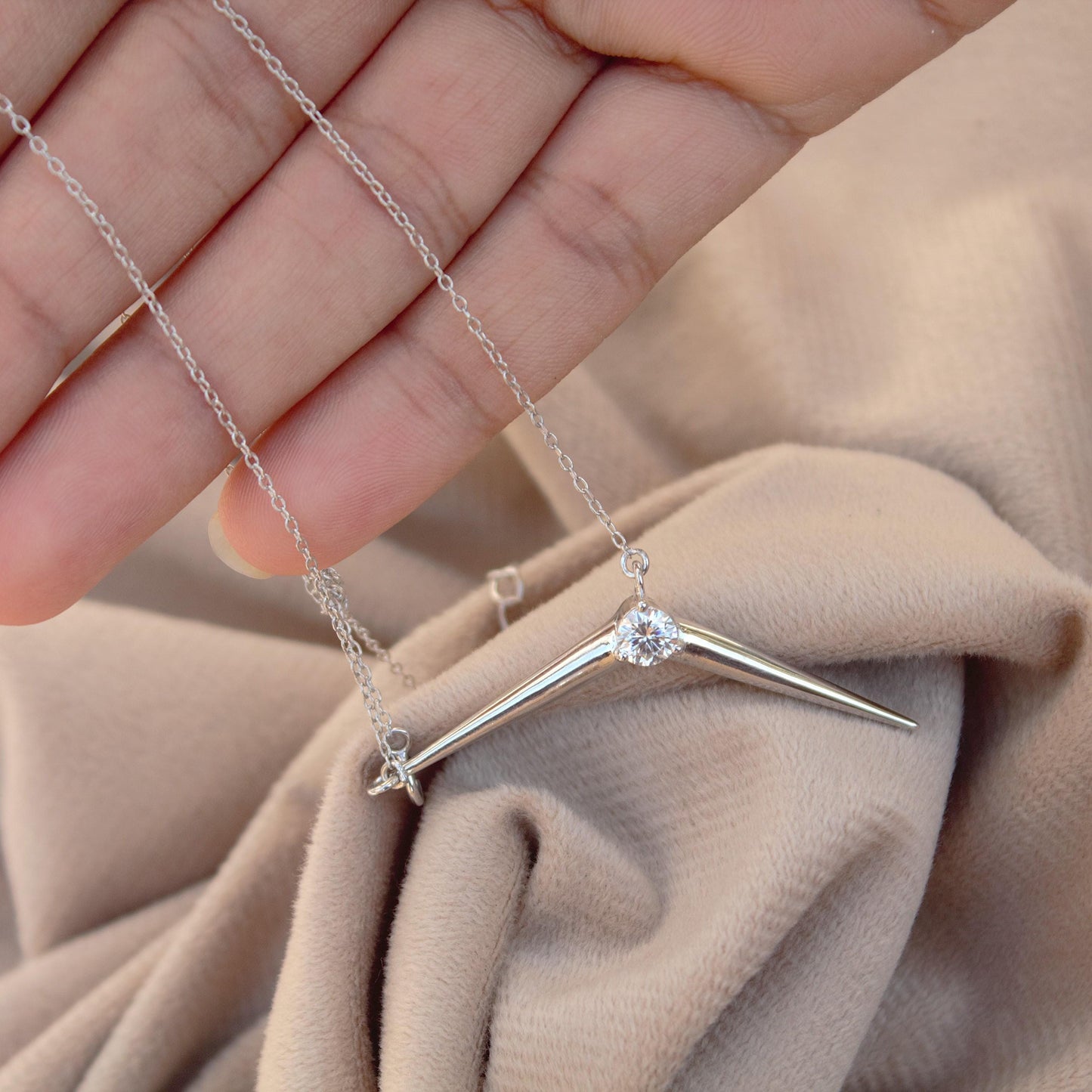 Moissanite Single Stone Necklace, Delicate Moissanite Necklace With 925 Stamped, Lightweight Silver Necklace Birthday Gift for Daughter