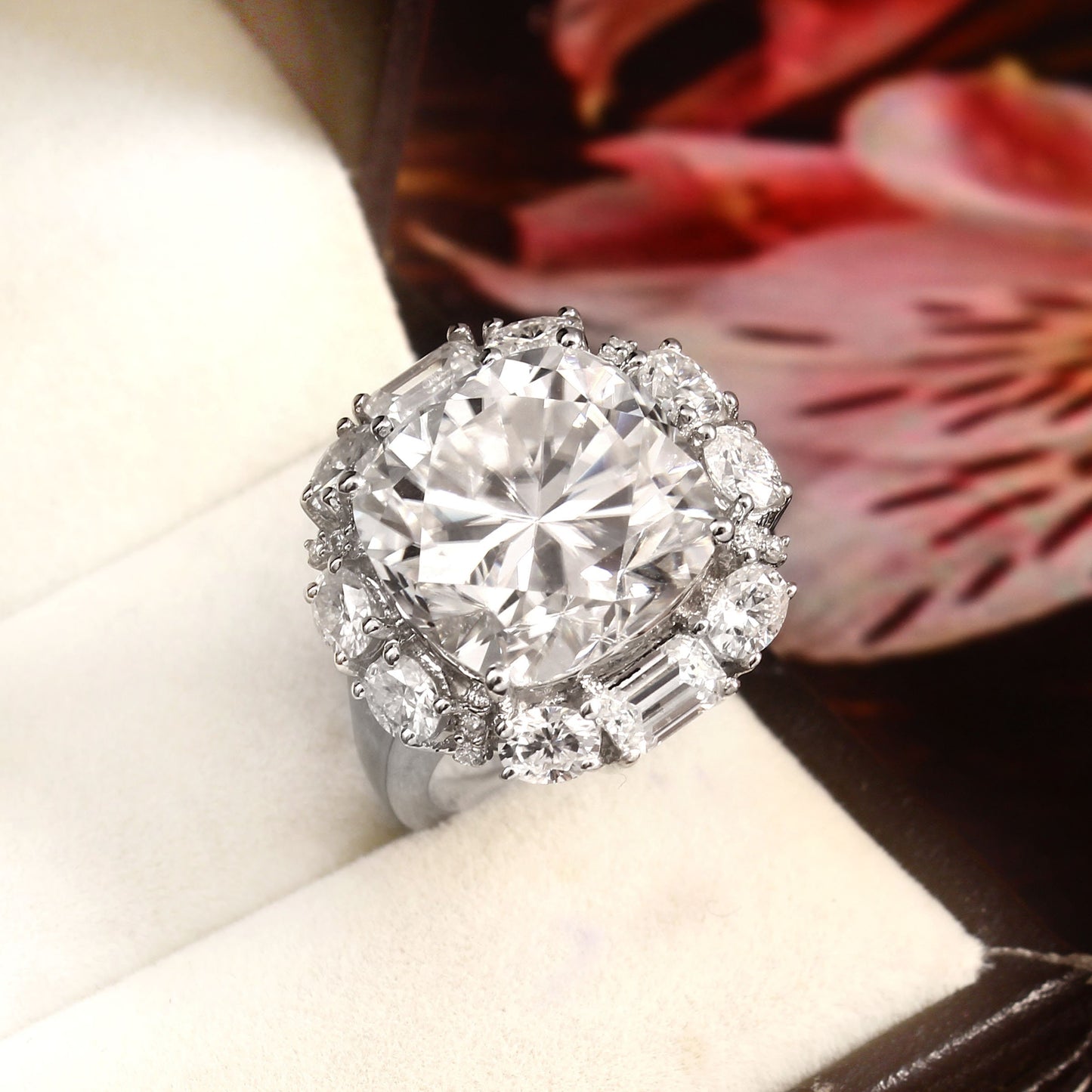 Victorian Style Ring, Statement Gold Ring, Big Moissanite Ring, Cushion Cut Ring, Precious Jewelry for Women, Engagement Ring For Bride