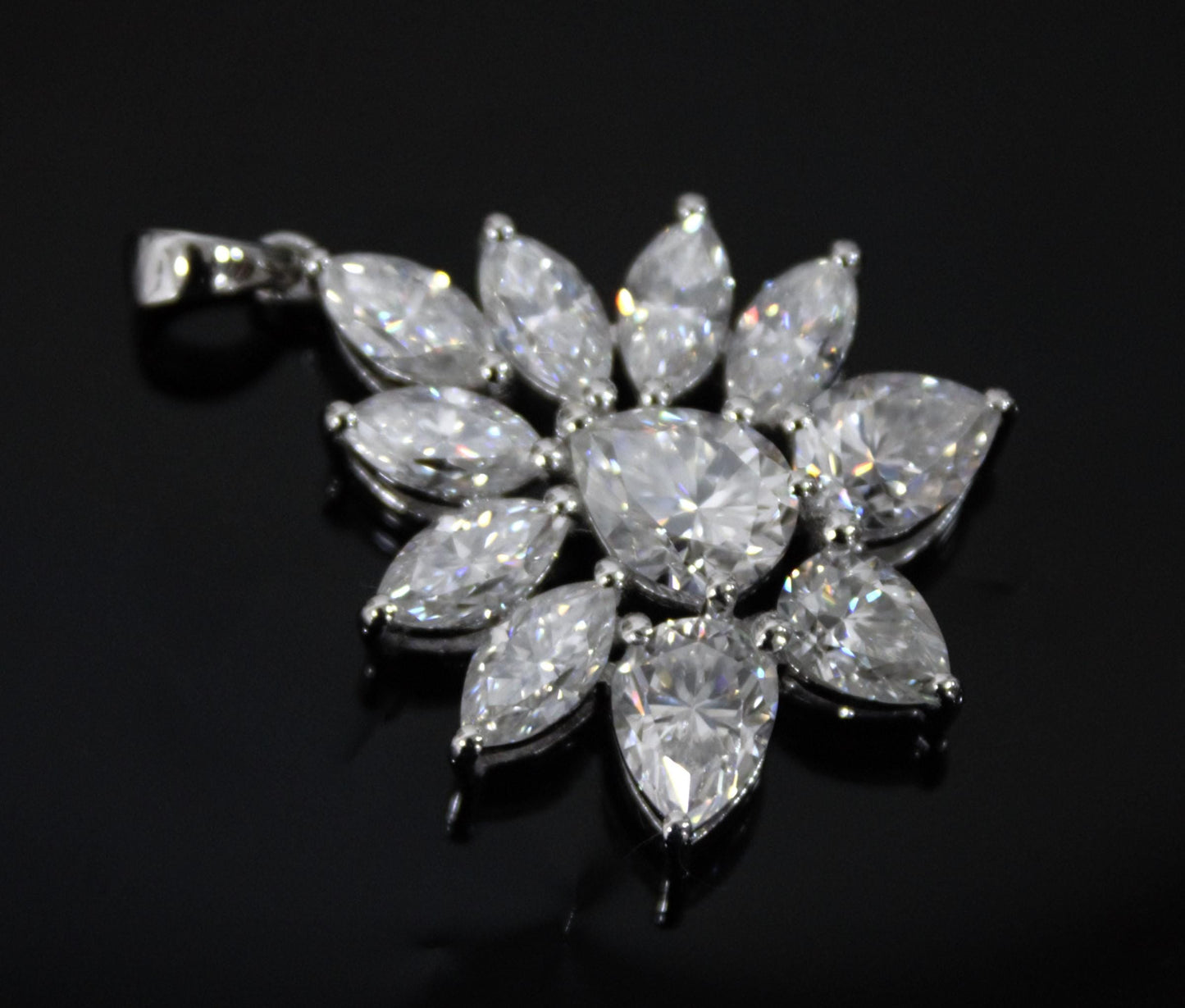 Solid 925 Sterling Silver Moissanite Pendant for Chain, Designer Jewelry for Her, Marquise and Pear Cut Stone Pendant Prefect Holiday Gift