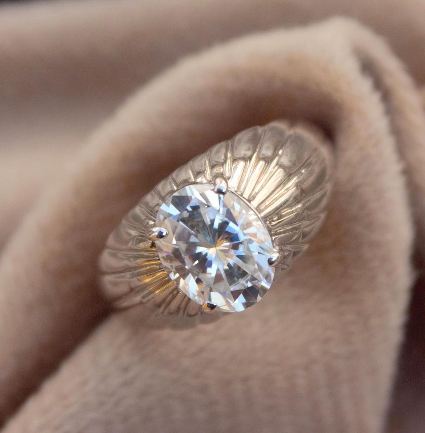 925 Sterling Silver Dome Ring with Moissanite, Oval Cut White Stone Ring, Bohemian Ethnic Ring for Men and Women, Vintage Timeless Jewelry