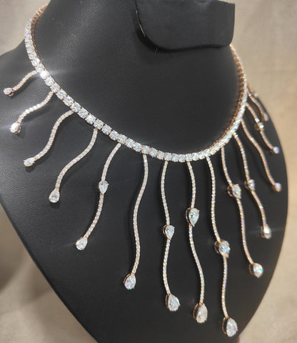 Moissanite Gold Necklace, Designer Pear Cut Necklace, Elegant Wedding Necklace for Bride, Solid Gold Moissanite Jewelry, Anniversary Gift