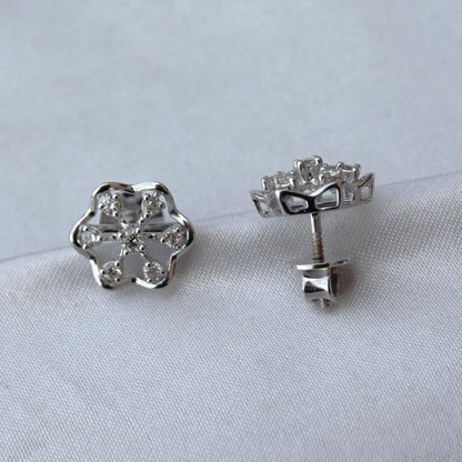 Floral Shape Solitaire Diamond Necklace Earrings Set,18k White Gold Real Diamond Jewelry Set, Chain Pendant with Stud Earrings, Gift for Her