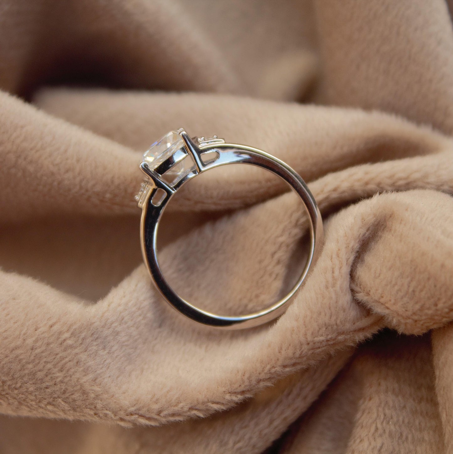 White Moissanite Cushion Cut Ring, Prong Set Ring for Her, 925 Sterling Silver Minimalist Ring, Handmade Ring for Men and Women, Dainty Ring