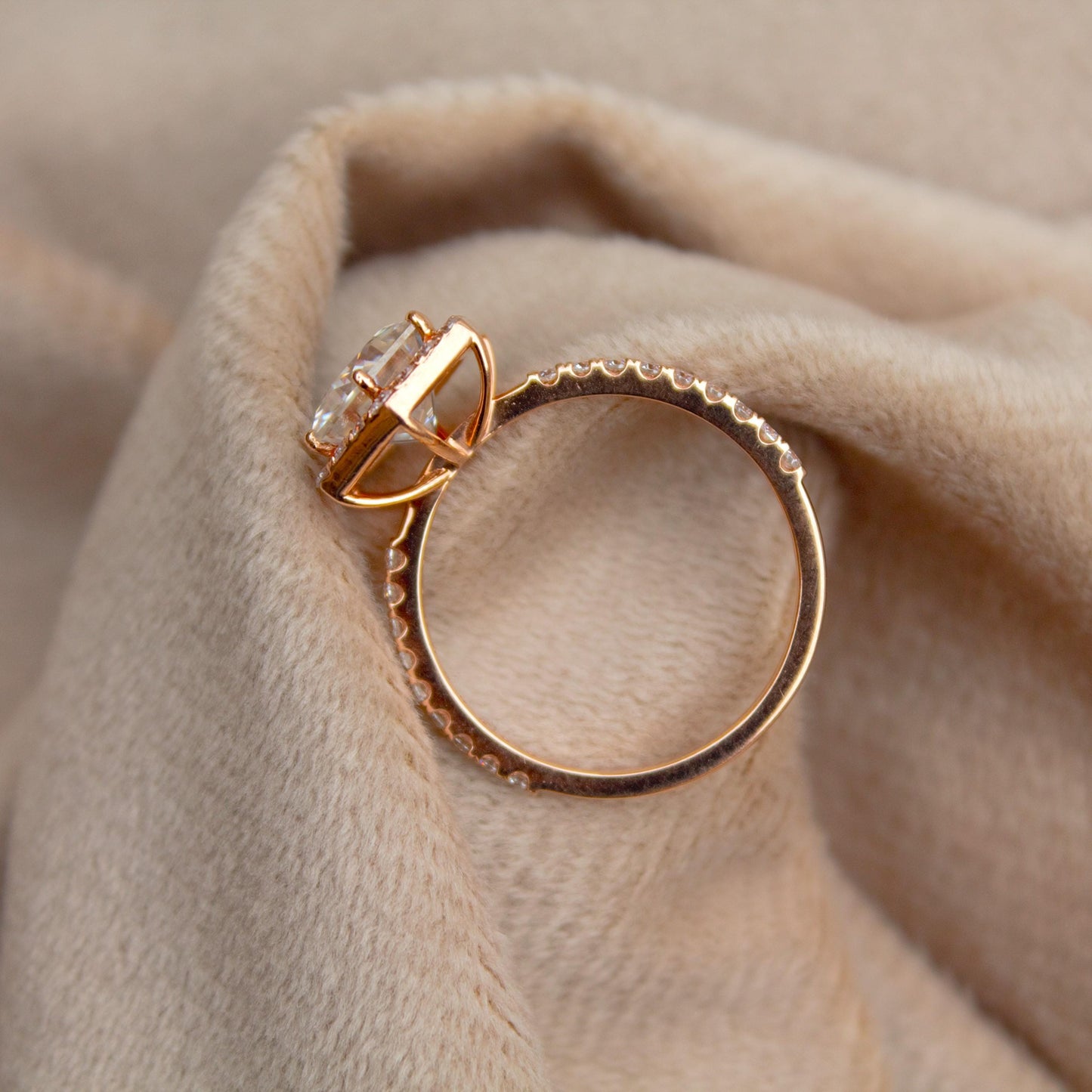 14K Rose Gold Moissanite Ring, Hexagon Ring, Art Deco Wedding Ring, Promise Ring, Vintage Halo Ring, Delicate Moissanite Gold Ring For Wife