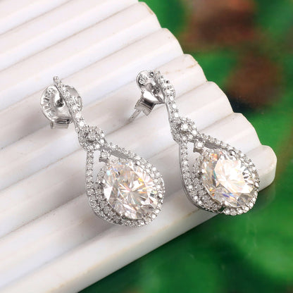 Moissanite Chandelier Earrings, 14K White Gold Earrings, Stud Dangle Earrings, Gold Jewelry for Bride, Moissanite Jewelry, Elegant Gifts