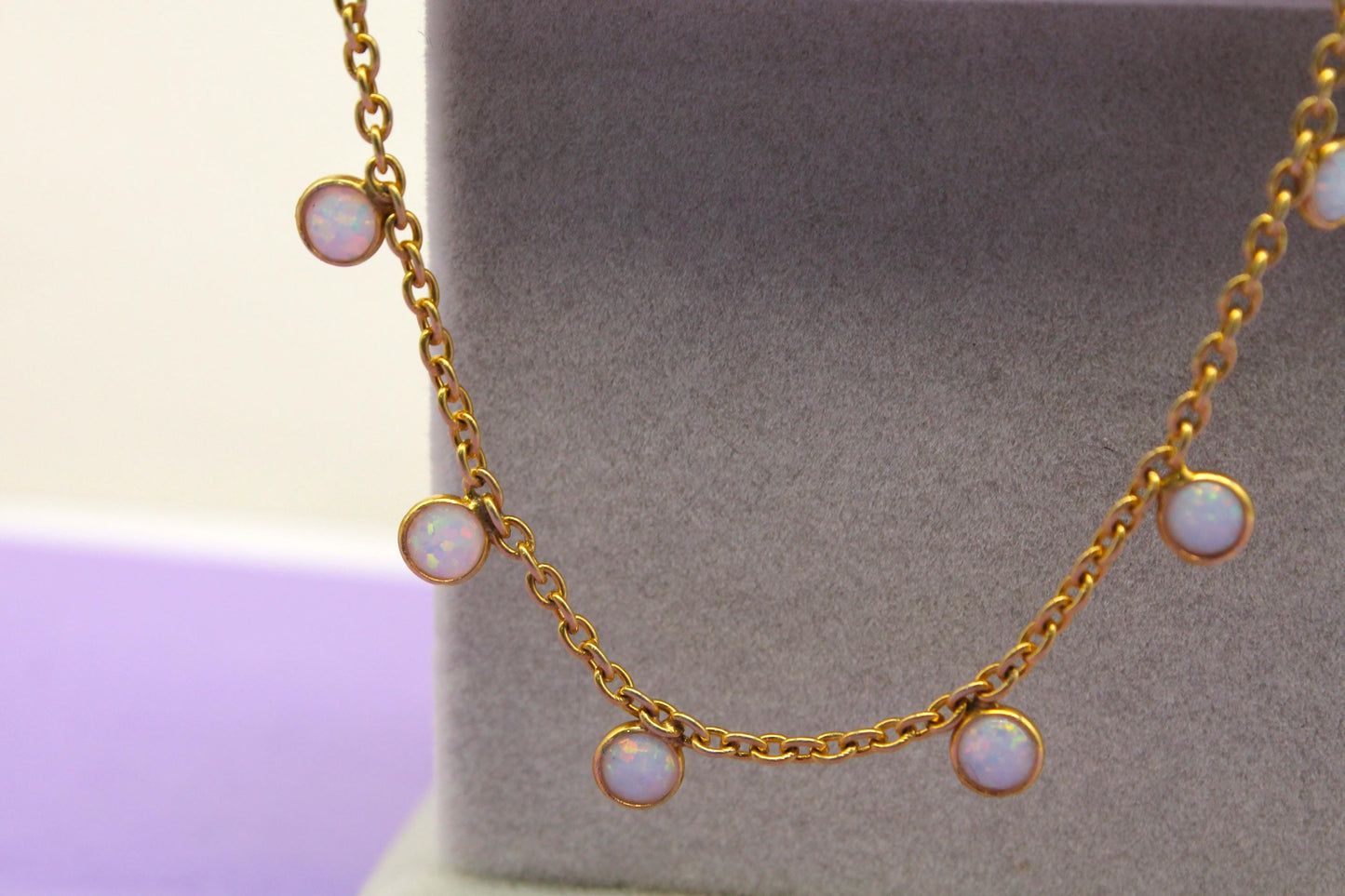 Opal Charm Necklace For Gift, Dainty Opal Jewelry, October Birthstone Necklace, 925 Sterling Silver Necklace for Wife, Opal Charm Necklace