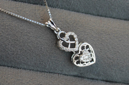 Heart Shape White Gold Pendant Earrings Set, Perfect Gift For Valentines Day, Natural Diamond Gold Jewelry Set, 18k Gold Pendant With Chain