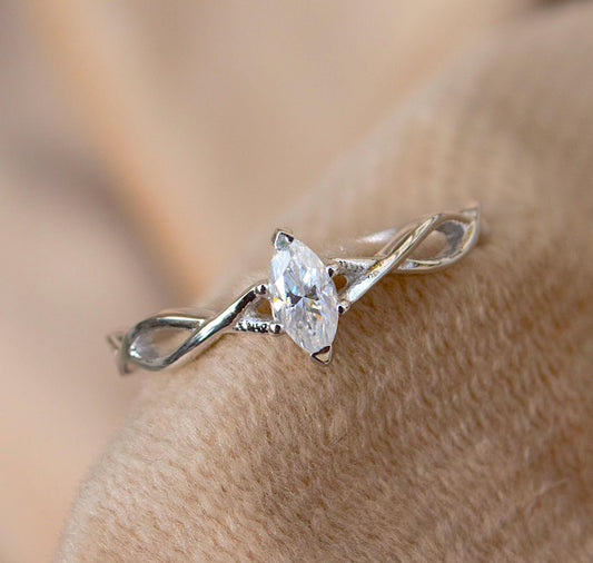 Marquise Cut Stone Moissanite Silver Ring, 925 Sterling Silver Ring, Minimalist Ring, Dainty Silver Ring, White Stone Ring, Gift for Her