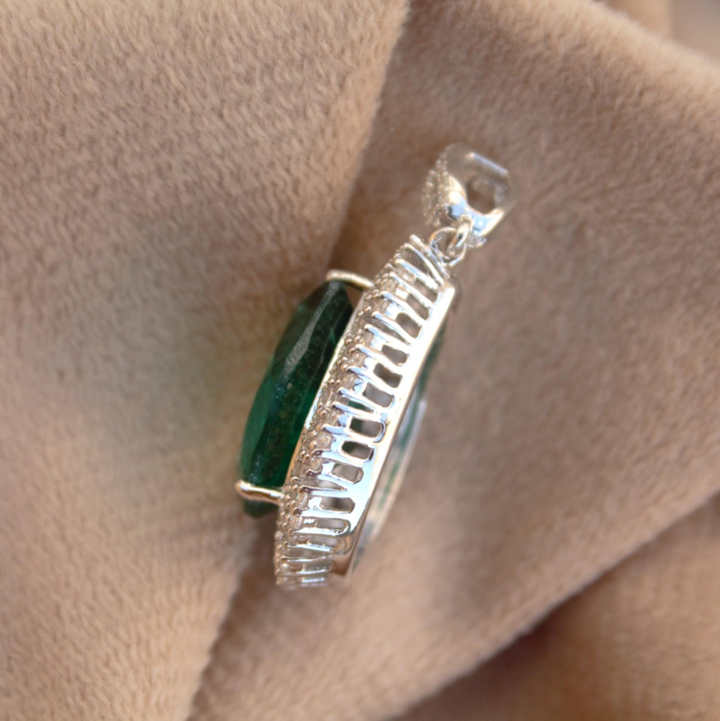 Pear Cut Green Emerald Inclusion with Moissanite Pendant, 925 Sterling Silver Statement Pendant, Delicate Green Stone Pendant for Chain