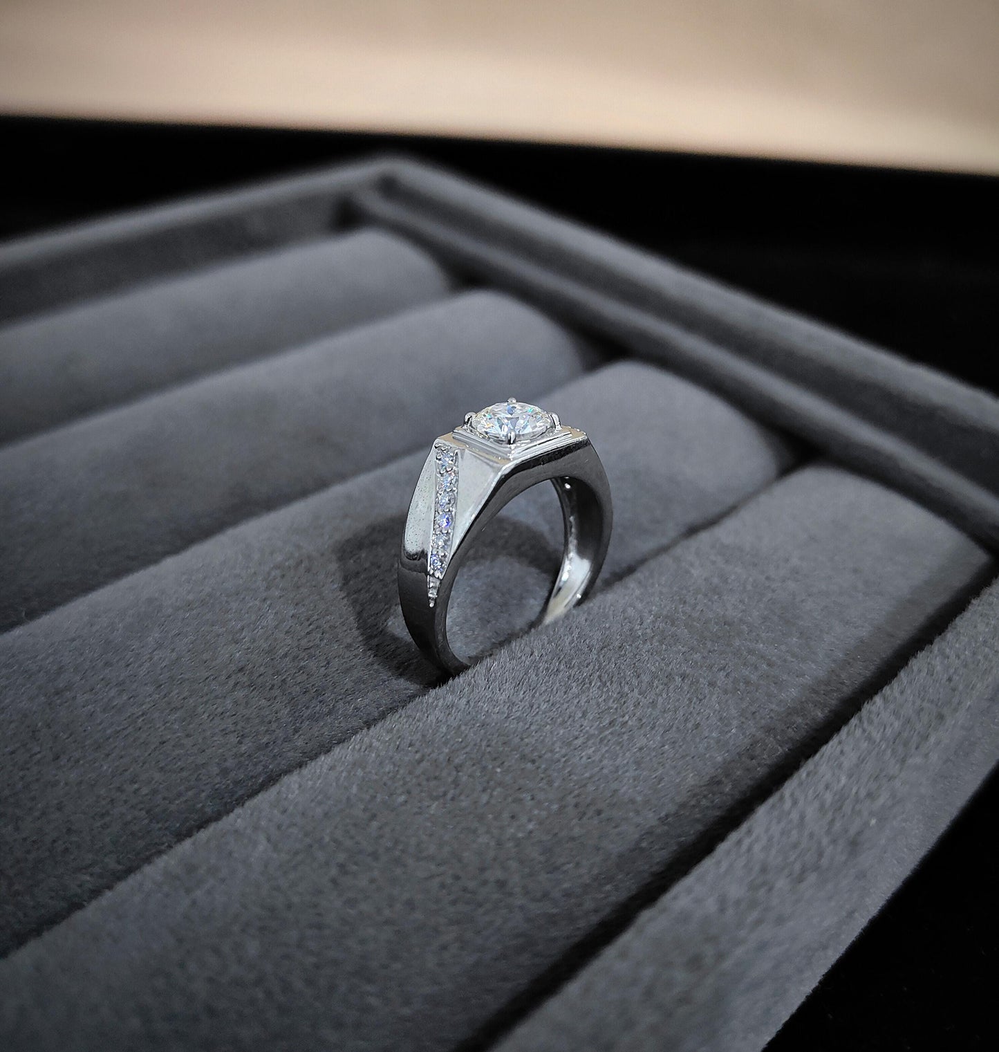 6.50 mm Moissanite Round Cut Ring, Wedding Ring For Men, Bezel Setting Ring US 8, Designer 925 Sterling Silver Men's Ring, New Year's Gift