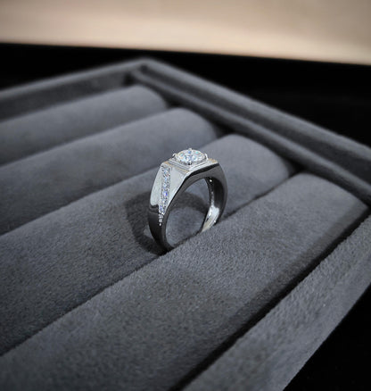 6.50 mm Moissanite Round Cut Ring, Wedding Ring For Men, Bezel Setting Ring US 8, Designer 925 Sterling Silver Men's Ring, New Year's Gift