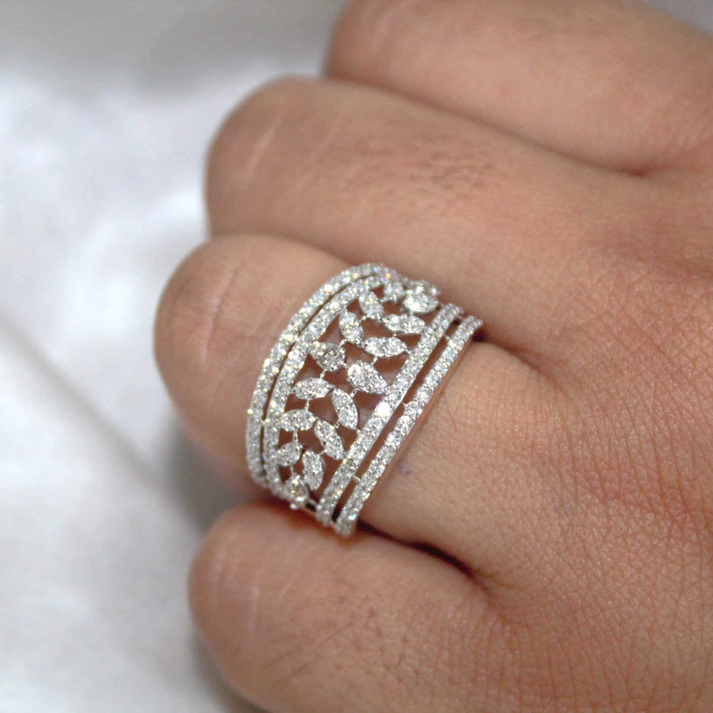 Gold Ring with Tiny Natural Diamond, Shine Pave Diamonds Everyday Wear Engagement Ring for Her, Timeless Gold Band with Genuine Mele Diamond