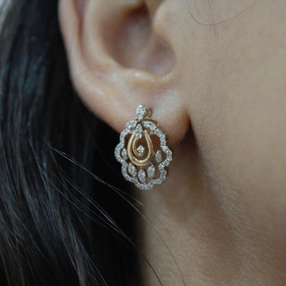 Solid 18k Rose Gold Designer Cluster Jewelry, IGI Certified Real Diamond Pendant Earrings Set, Delicate Necklace Earrings Set, Gift for Mom