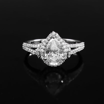 Gold Moissanite Ring, Proposal Ring for Wife, Moissanite Gold Jewelry, 10K, 14K Gold Ring, Pear Halo Ring, Classic Solitaire Ring for Bride