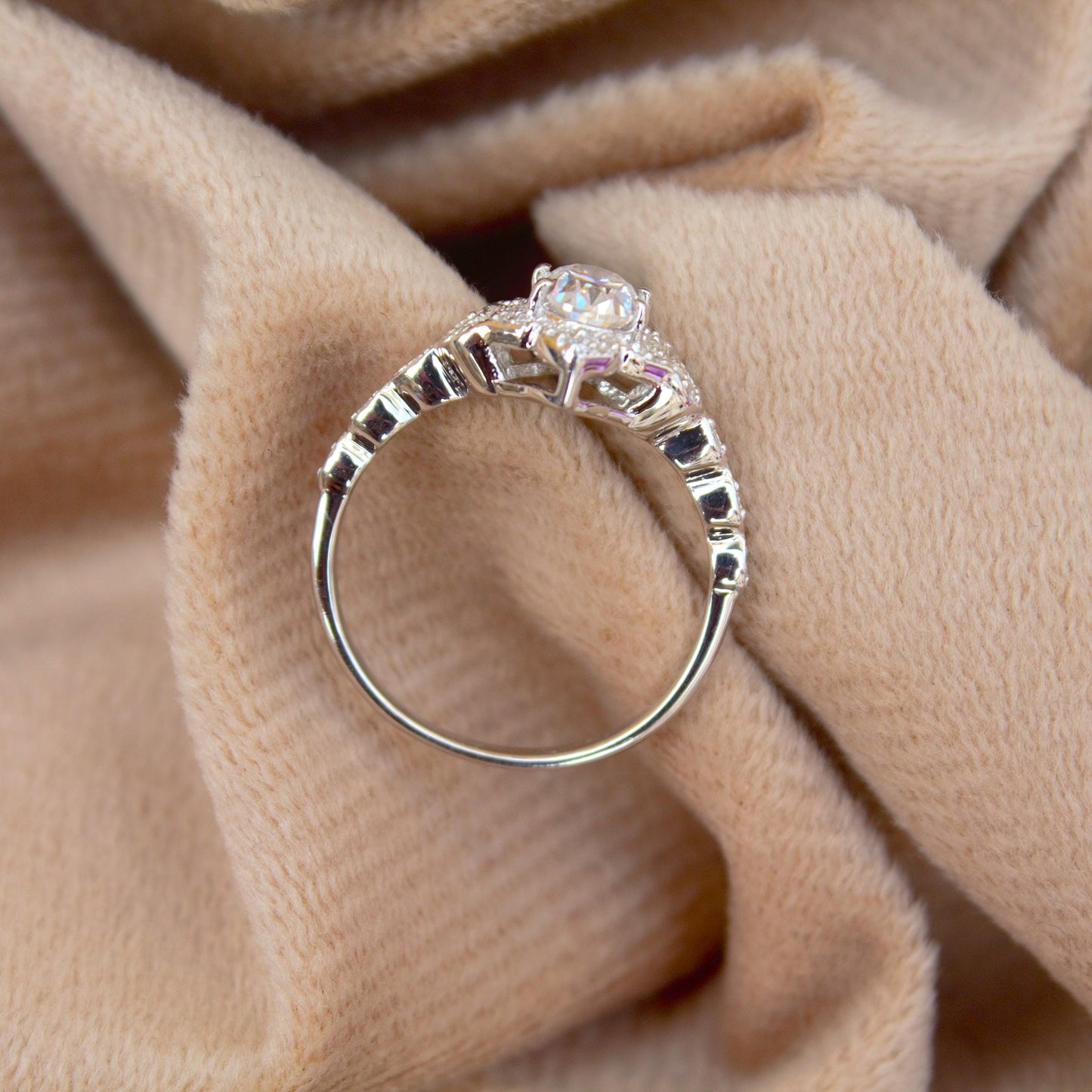 Art Deco Moissanite Ring – Vintage Style 925 Sterling Silver Jewelry, Dainty Designer Jewelry, Engagement Ring, Gift for Her