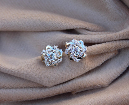 Silver Moissanite Round Cut Stone Stud Earrings, Solid 925 Sterling Silver Designer Earrings, Solitaire Earrings, Dainty Silver Jewelry