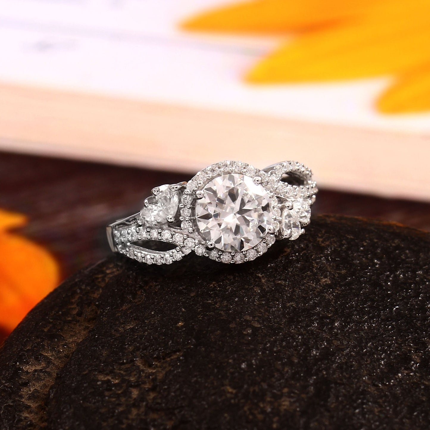 Precious 7MM Moissanite Ring, Round Gold Engagement or Travel Ring, Dainty and Gorgeous Jewelry Gift for Girlfriend, D Color VVS1 Moissanite