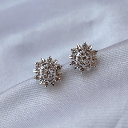 Solid White Gold Solitaire Jewelry Set, 18k Gold Real Diamonds Jewelry, Charm Pendant Necklace with Stud Earrings, Minimalist Handmade Gift