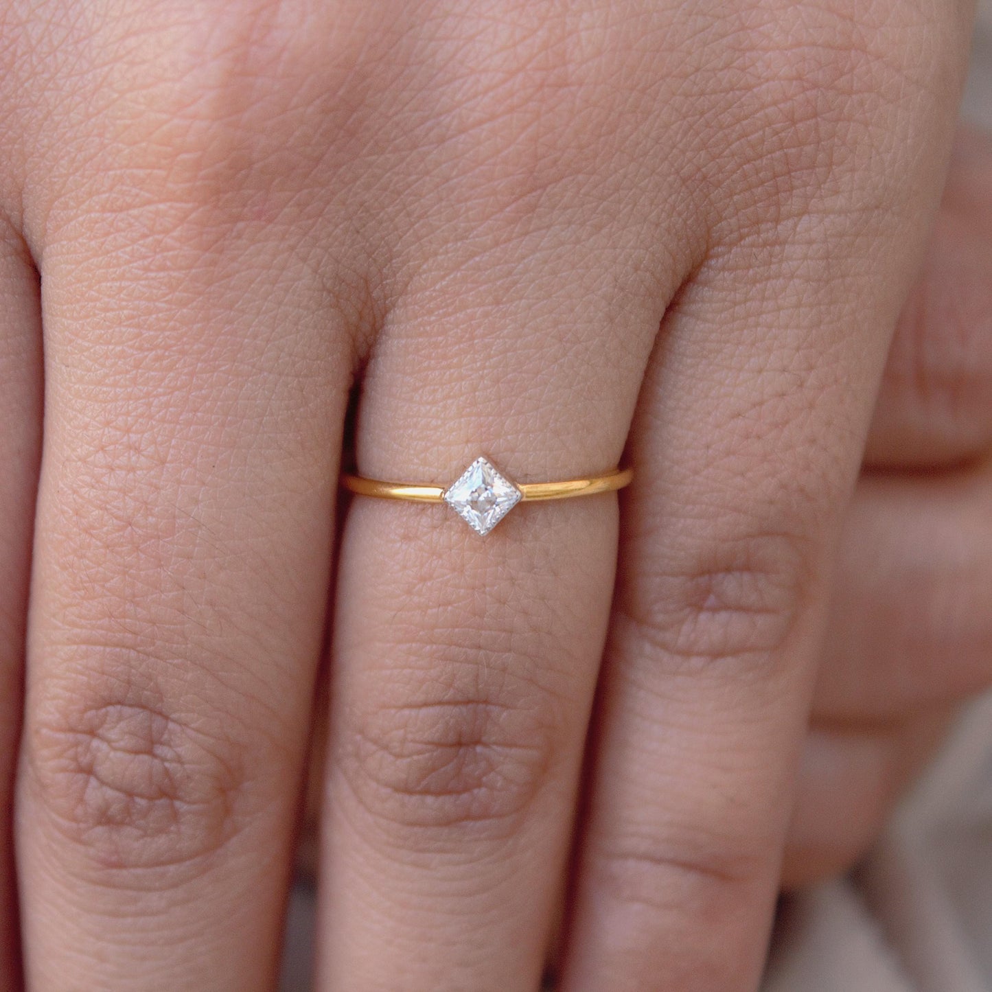 18K Solid Gold Minimalist Ring, 1 Gram Moissanite Ring, Dainty Moissanite Gold Ring, Princess Cut Single Stone Ring For Daughter