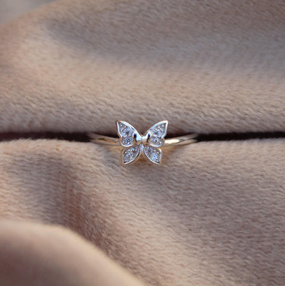 Dainty Butterfly CZ Ring, 925 Sterling Silver Ring, Vintage Style Silver Jewelry, Elegant Gift for Her, Stackable Ring, Butterfly Jewelry