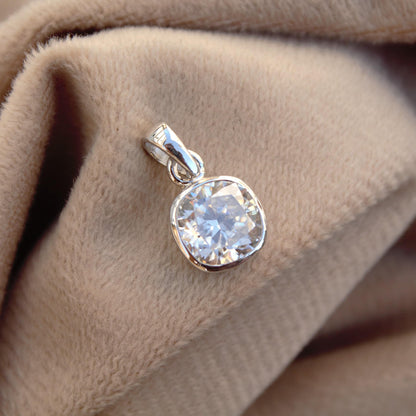 Cushion Cut Moissanite 925 Sterling Silver Pendant, Faceted Cut Stone Pendant, Dainty White Stone Jewelry, Perfect Gift for Men and Women