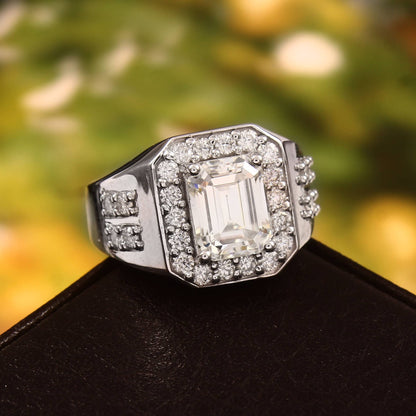 Emerald Cut Lab Grown Diamond Ring, CVD Diamond Solitaire Ring, Handmade Ring for Men, Octagon Gold Ring for Him, Gold Statement Ring