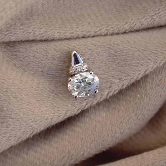 Colorless Moissanite 925 Sterling Silver Pendant, Oval and Round Cut Pendant for Beloved, Minimalist Silver Jewelry, Gift for Her and Him