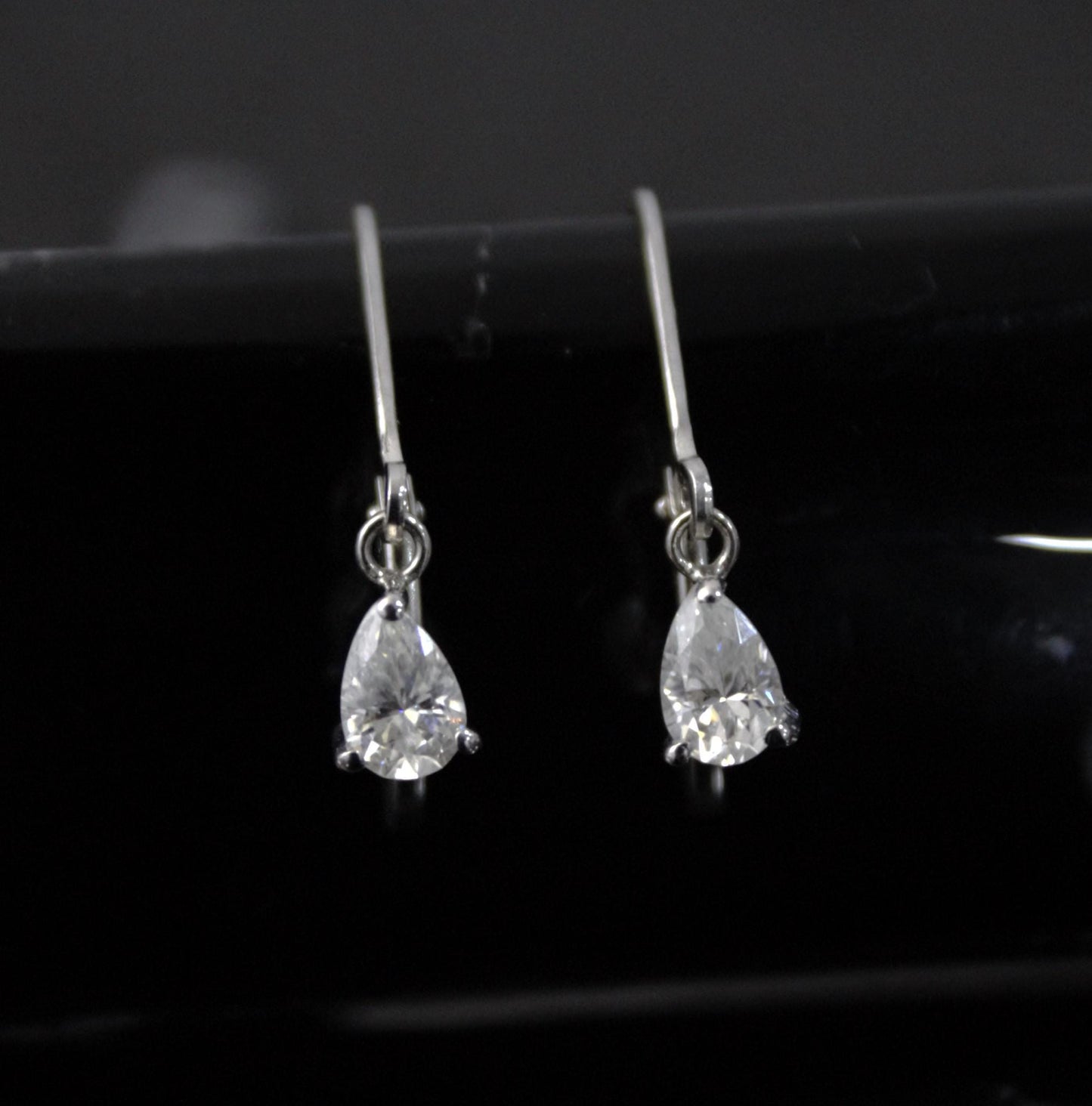 Sterling Silver Moissanite Stone Lever Back Earrings, 925 Silver Drop Earrings for Her, Pear Cut Stone Earrings, Handmade Vintage Earrings