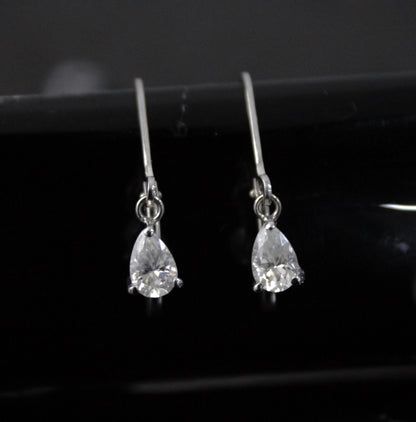 Sterling Silver Moissanite Stone Lever Back Earrings, 925 Silver Drop Earrings for Her, Pear Cut Stone Earrings, Handmade Vintage Earrings