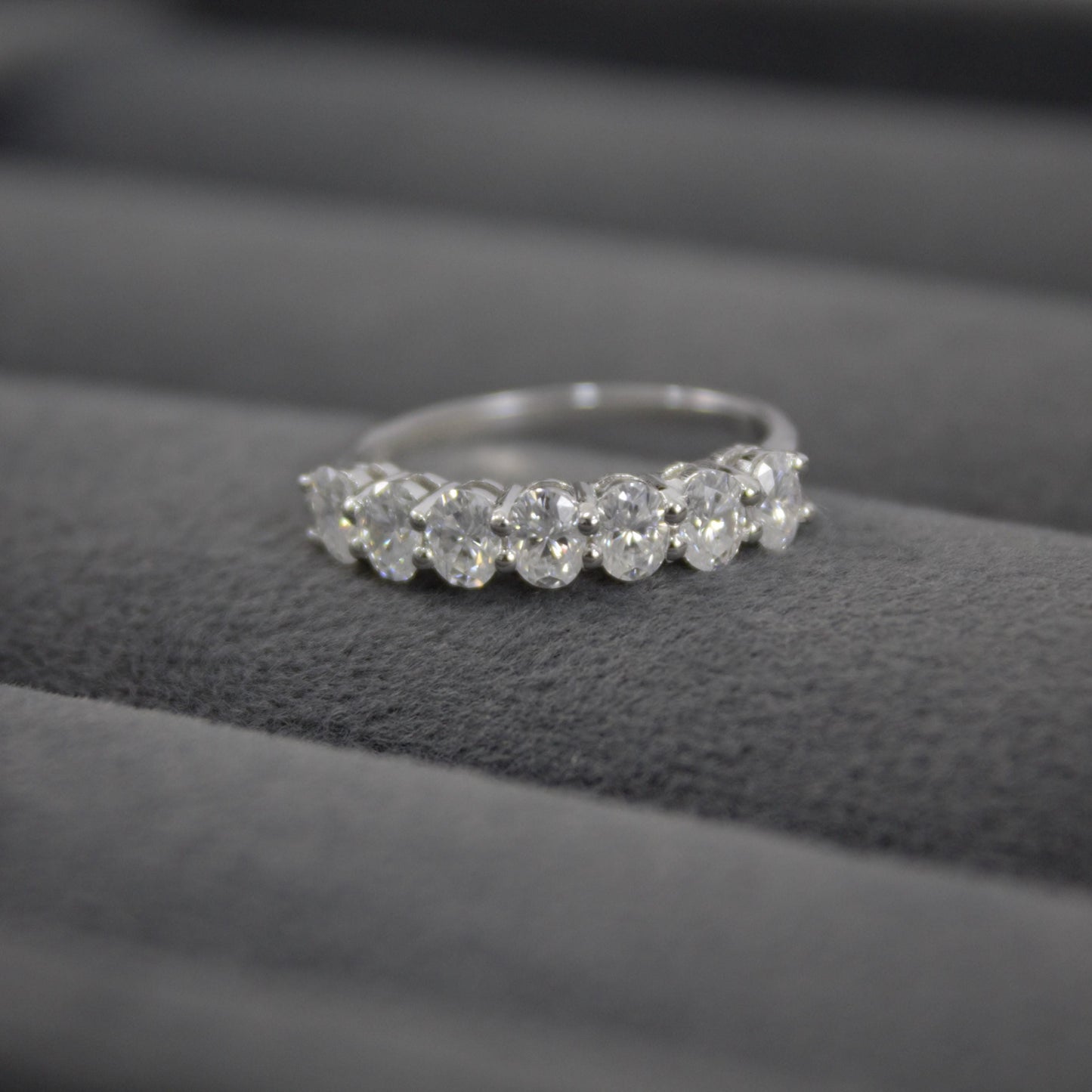 Silver Half Eternity Ring Band with Moissanite, 925 Sterling Silver Ring, Wedding Eternity Band, Oval Cut Moissanite Band for Men and Women