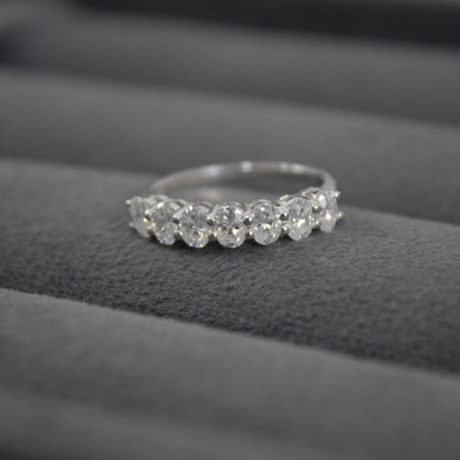 Silver Half Eternity Ring Band with Moissanite, 925 Sterling Silver Ring, Wedding Eternity Band, Oval Cut Moissanite Band for Men and Women