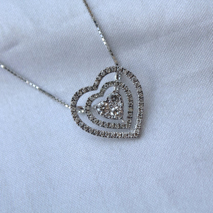 Heart Shape Diamond Pendant with Chain, 18k White Gold Solitaire Jewelry Set, Halo Pendant with Stud Earrings, IGI Certified Jewelry Gift