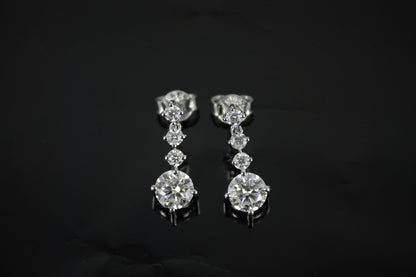 Round Cut Moissanite Silver Dangle Earrings, Push Back Silver Earrings, 925 Sterling Silver Handmade Earrings, Perfect Birthday Gift for Her