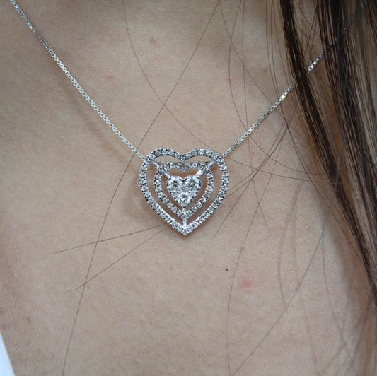 Heart Shape Diamond Pendant with Chain, 18k White Gold Solitaire Jewelry Set, Halo Pendant with Stud Earrings, IGI Certified Jewelry Gift