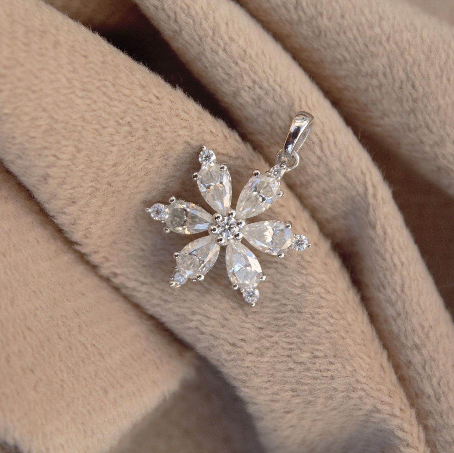 Pear and Round Cut Moissanite Stone Pendant, Solid 925 Sterling Silver Charm Pendant for Women, Floral Design Pendant, Wedding Bridal Gift