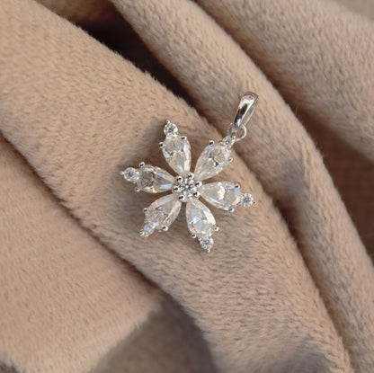 Pear and Round Cut Moissanite Stone Pendant, Solid 925 Sterling Silver Charm Pendant for Women, Floral Design Pendant, Wedding Bridal Gift