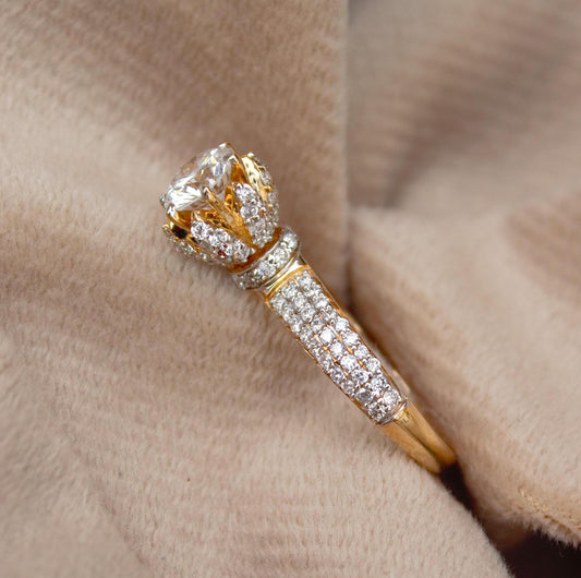 14k Solid Yellow Gold Ring, Lab Grown Diamond Ring For Gift, Designer Halo Ring For Anniversary Gift, Perfect Diamond Ring For New Year Gift