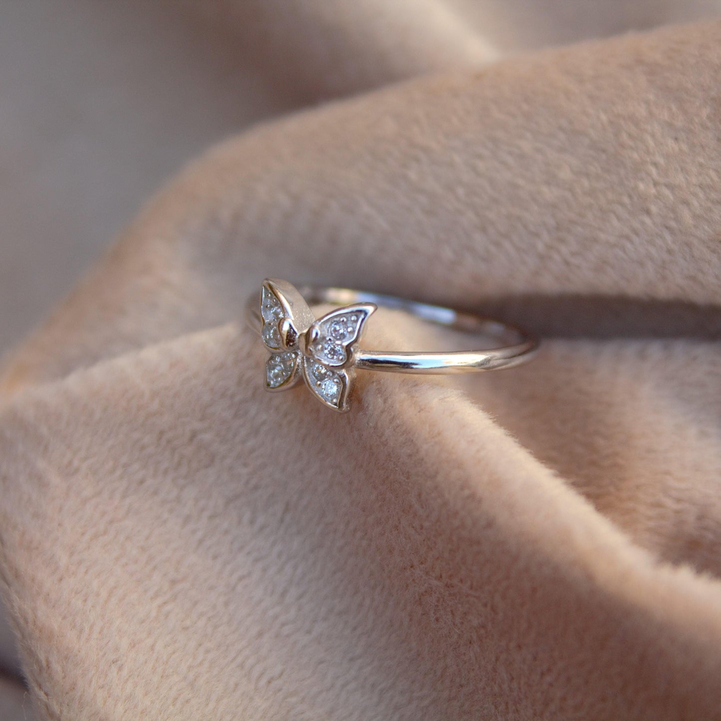 Dainty Butterfly CZ Ring, 925 Sterling Silver Ring, Vintage Style Silver Jewelry, Elegant Gift for Her, Stackable Ring, Butterfly Jewelry