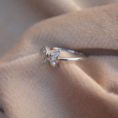 Dainty Butterfly CZ Ring, 925 Sterling Silver Ring, Vintage Style Silver Jewelry, Elegant Gift for Her, Stackable Ring, Butterfly Jewelry