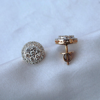 Gold Solitaire Halo Pendant Earrings Set, Real Diamond Jewelry Bridal Set, Round Shape Jewelry,18k Yellow Gold Necklace Earrings Set for Her