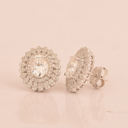 Colorless Moissanite Halo Earrings, Push Back/Screw Back Earrings, Wedding Stud Earrings for Women, White Gold Earrings, Anniversary Gifts